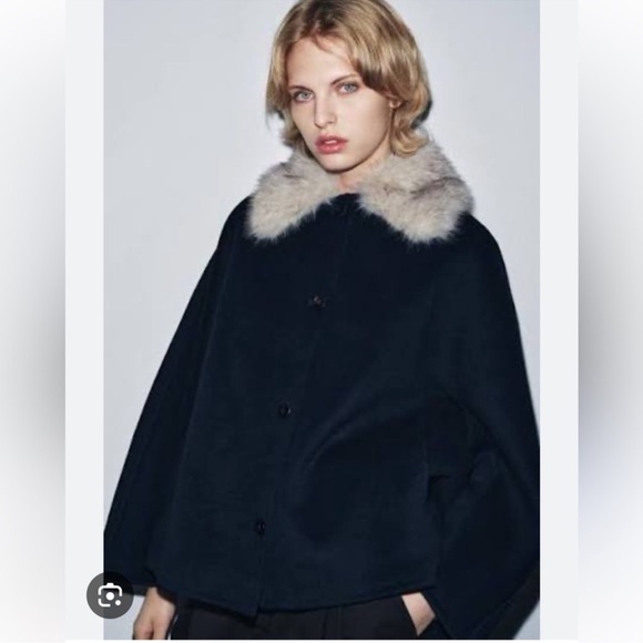 ZARA FAUX FUR COLLAR WOOL COAT - Picture 2 of 16